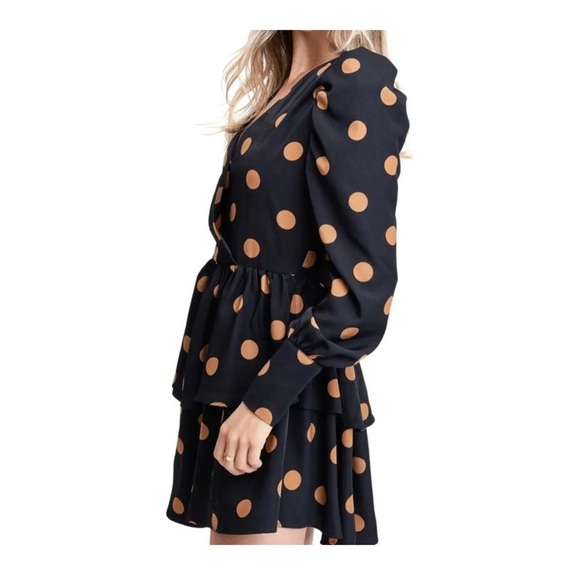 En Saison Black and Tan Polka Dot Long Sleeve Dress - Picture 1 of 14